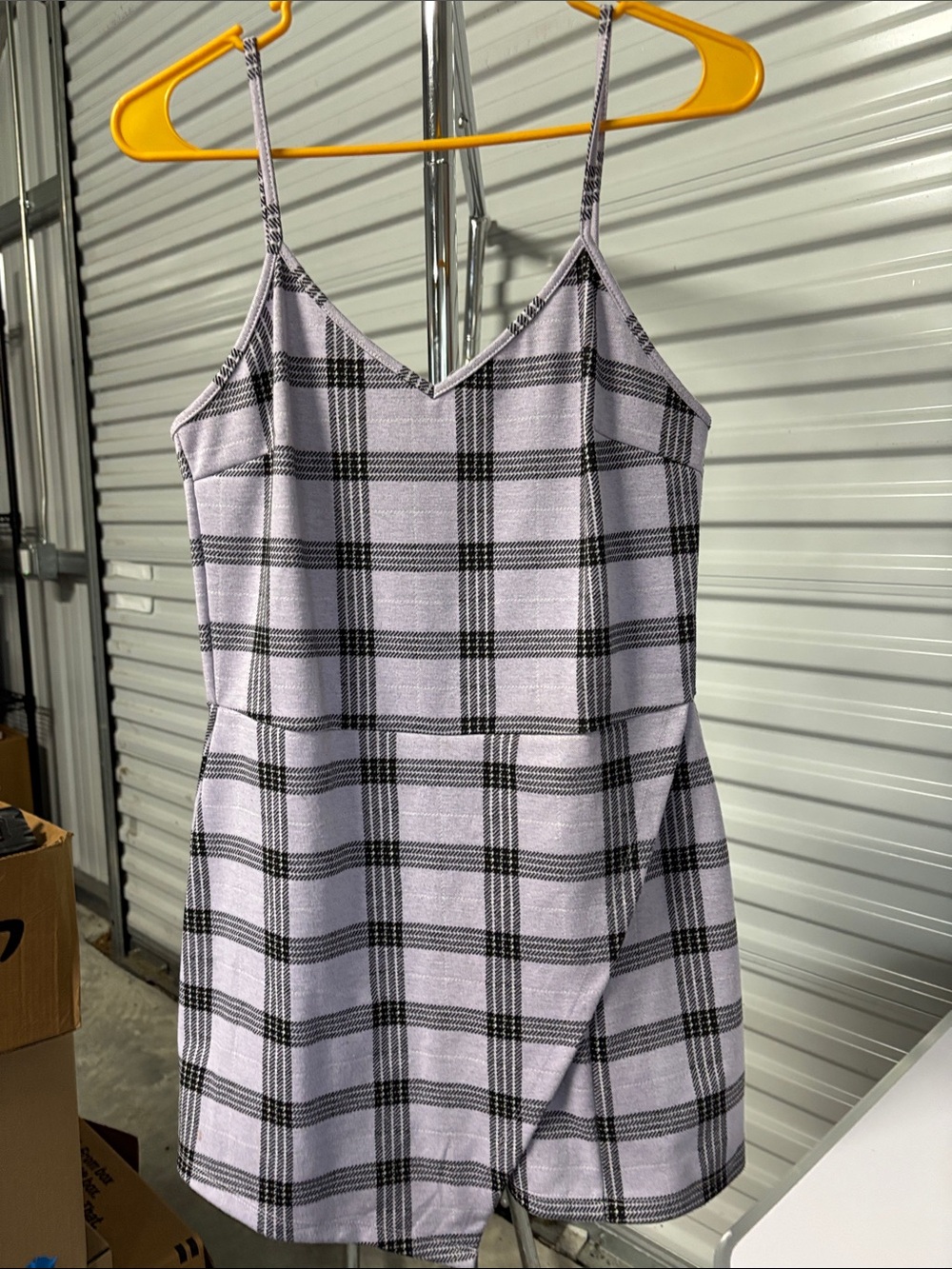 Plaid Spaghetti-Strap Mini Dress shorts in Light Purple
